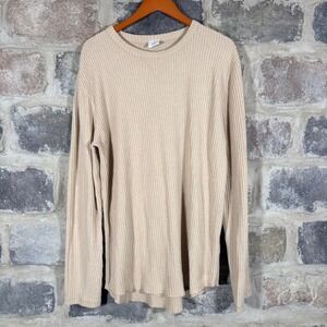 Urban Outfitters Waffle Knit Long Sleeve Top Beige XL Thermal Style Oversized